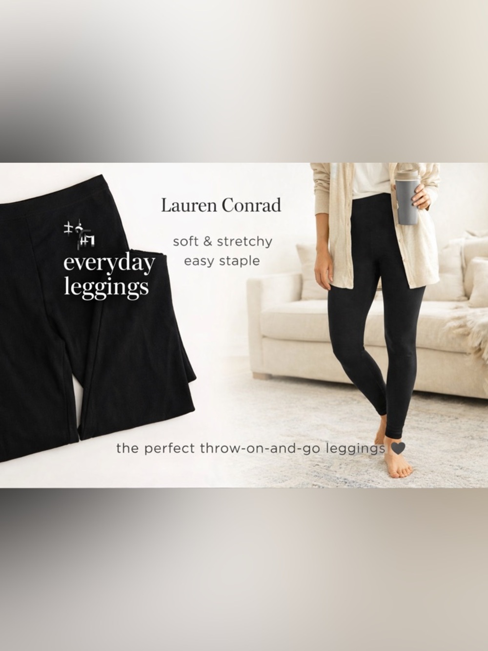 LC Lauren Conrad Black Cotton Stretch Leggings High Rise Everyday Basic Soft Fit